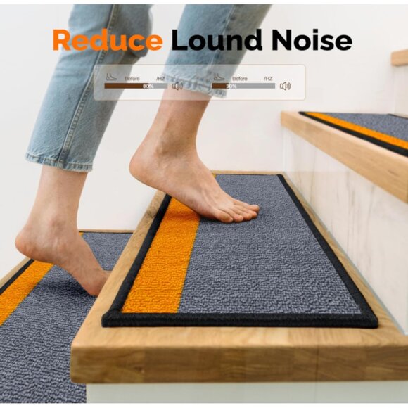 J JIMOO Stair Treads Non Slip for Wooden Steps, 4 PCS 8" X 30" Stair Carpet Run - Picture 5 of 10
